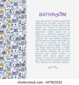 Bathroom equipment concept with thin line icons. Hygiene, purity, beauty, plumber related icons. Vector illustration for banner, web page, print media. 