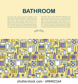 Bathroom equipment concept with thin line icons. Hygiene, purity, beauty, plumber related icons. Vector illustration for banner, web page, print media. 