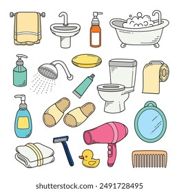 Bathroom equipment doodle hand drawn vector illustration