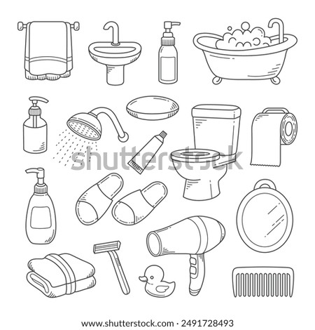 Bathroom equipment doodle hand drawn vector illustration