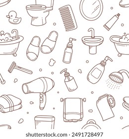Bathroom equipment doodle seamless pattern vector illustration