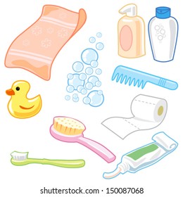 Bathroom Equipment icon set cartoon style with vector design