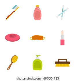 Bathroom equipment icons set. Flat set of 9 bathroom equipment vector icons for web isolated on white background
