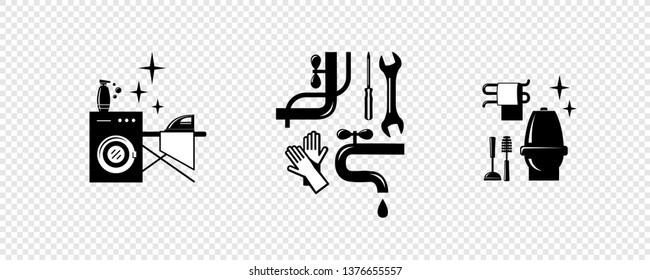 Bathroom equipment, repair, cleaning. Composition for your design - banners, posters, placards, brochures, flyers etc. Eps10 vector template.