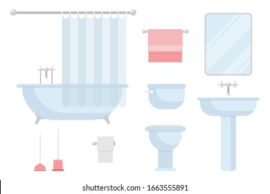 Ilustración vectorial de los equipos de baño aislados en fondo blanco