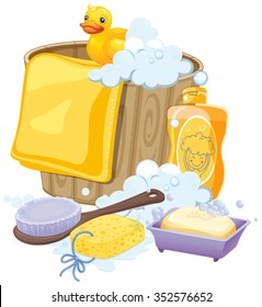 Bathroom equipments in yellow color illustration