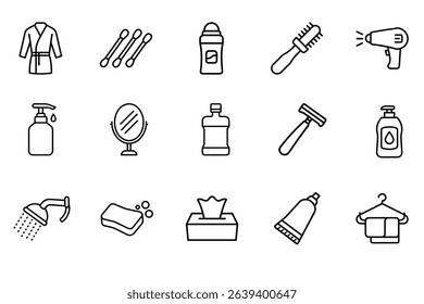 Bathroom Essentials Line Icon Set 