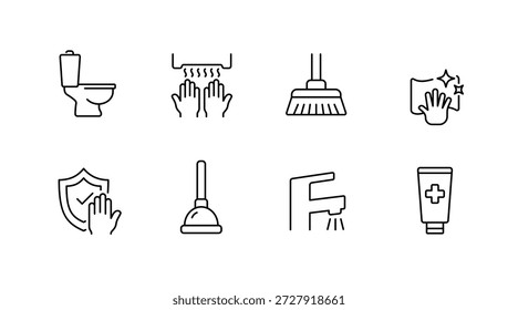 Badezimmerausstattung: WC-Symbolsatz mit Handwaschungs-, Reinigungs- und Hygienesymbolen