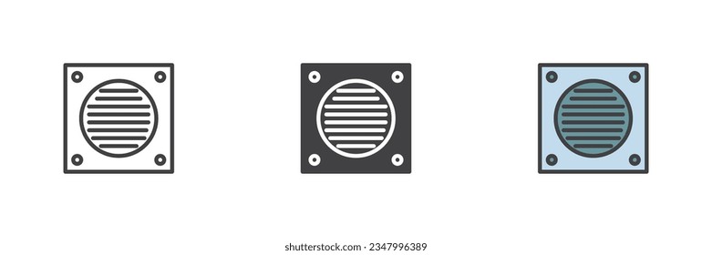 Bathroom extractor fan different style icon set. Line, glyph and filled outline colorful version, outline and filled vector sign. Symbol, logo illustration. Vector graphics
