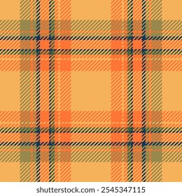 Bathroom fabric tartan pattern, lovely seamless check texture. Self background vector plaid textile in orange and orange peel colors palette.