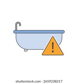 Bathroom Fall Sensor icon with bathtub and warning triangle—perfect for eldercare alert systems, fall detection devices, and smart safety technology.