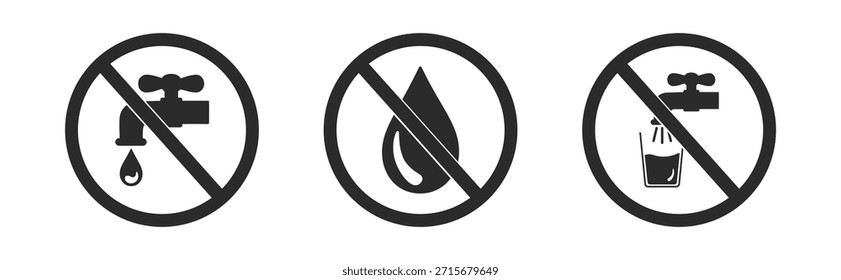 Icono de advertencia de goteo del grifo del baño, ilustración aislada, flujo de líquido, alerta de fuga, prohibición y señales de seguridad, cuidado del medio ambiente, instrucción del grifo, sobre fondo transparente.