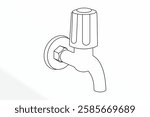 bathroom Faucet Short Body Bib Cock, Sketch, Line Drawing EPS, PTMT, line drawing, vector