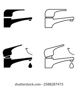 bathroom faucet sink tap icon vector illustration element clip art oh equipment home related interior object fill and outline open look open view close look close view 