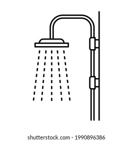 bathroom faucet type rain shower. black linear sign of shower room, bathing, hotel services. concept of hygiene and plumbing department of shop, public services, healthcare. pictogram on white