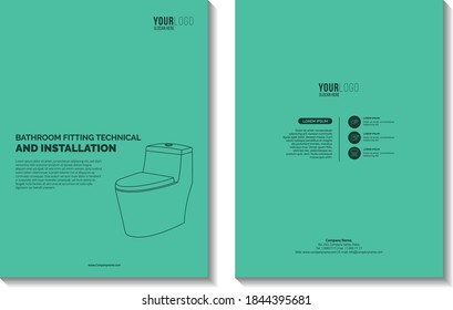 Bathroom fittings Technical Book, white boyel living one piece toilets, cover design vector template in A4 size. Annual report. Brochure design. Flyer promotion. Vector illustration.