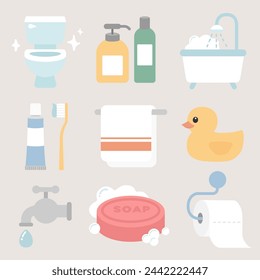 Bathroom flat design illustration vector icon set.