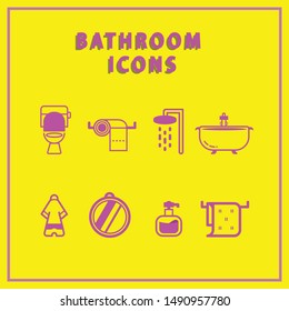Bathroom flat icons set, shower, paper toilet etc.