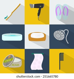 bathroom flat style icons set