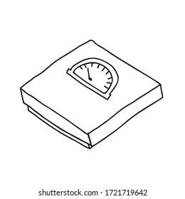 Bathroom floor scales. Hand drawn doodle cartoon sketch illustration