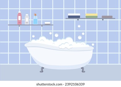 Bathroom. Foam bath. Color vector illustration.