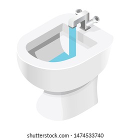 Bathroom furniture bidet with tab isolated ceramic or porcelain object vector house domestic item washroom equipment hot and cold water flow, cleanliness and hygiene home plumbing and lavatory