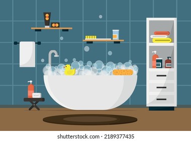 Cuarto de baño con mobiliario. El interior del cuarto de baño.