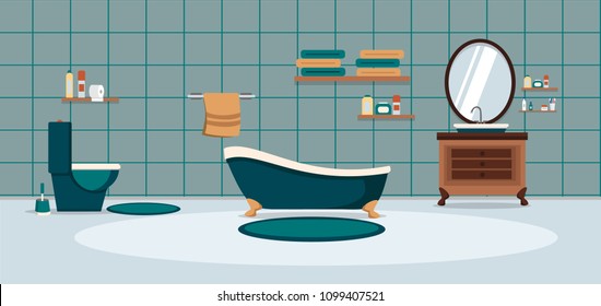 Bathroom with furniture. Bathroom interior. Vector illustration.