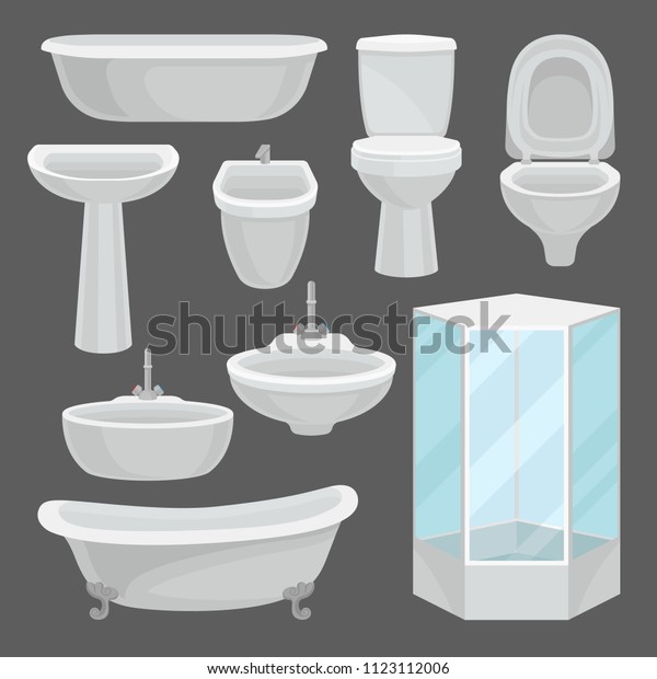 Bathroom Furniture Set Interior Elements Lavatory Stock Vector