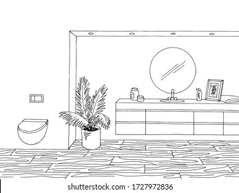 Bathroom graphic home interior black white sketch illustration vector