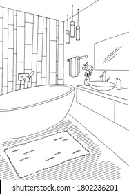 Bathroom graphic home interior black white vertical sketch illustration vector