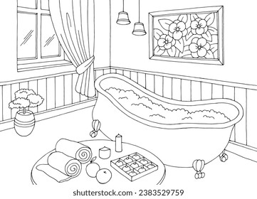 Bathroom graphic home interior black white sketch illustration vector 