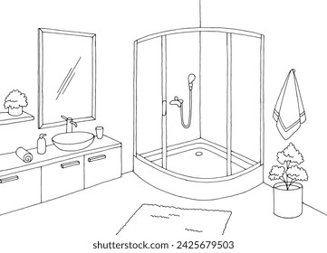 Bathroom graphic home interior black white sketch illustration vector 