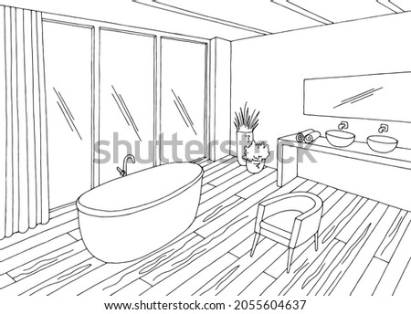 Bathroom graphic home interior black white sketch illustration vector 