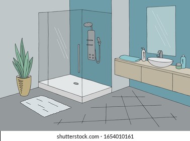 Bathroom graphic home interior color sketch illustration vector