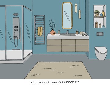 Bathroom graphic home interior color sketch illustration vector 