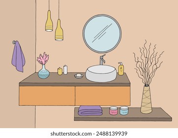 Badezimmer-Grafik-Home-Innenfarbe Skizze-Illustration Vektorgrafik 