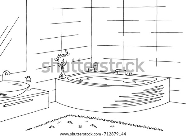 Bathroom Graphic Interior Black White Sketch Stock Vector (Royalty Free ...