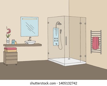 Bathroom graphic interior color sketch illustration vector