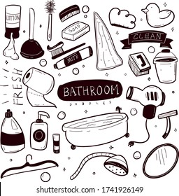 bathroom hand drawn doodle collection set