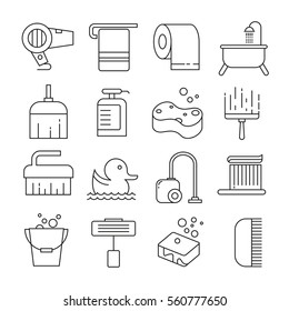 bathroom and hygiene icons thin line style