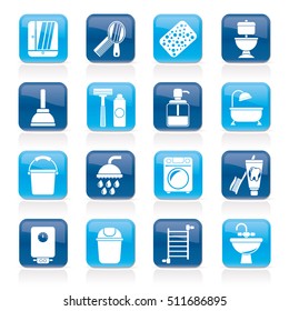 Bathroom and hygiene objects icons - vector icon set
