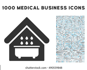 Bathroom icon with 1000 medical commerce gray and blue vector design elements. Collection style is flat bicolor symbols, white background.