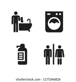 bathroom icon. 4 bathroom vector icons set. washing machine, bathtub cleaning and soap dispenser icons for web and design about bathroom theme