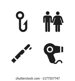 Bathroom Icon. 4 Bathroom Vector Icons Set. Hook, Wc Sign And Tooth Brush Icons For Web And Design About Bathroom Theme