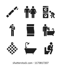 bathroom icon. 9 bathroom vector icons set. wc sign, bathtub cleaning and towel icons for web and design about bathroom theme