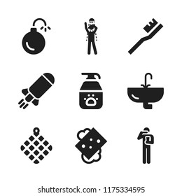bathroom icon. 9 bathroom vector icons set. toothbrush, soap and bomb icons for web and design about bathroom theme
