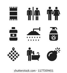 bathroom icon. 9 bathroom vector icons set. bomb, towel and pet shampoo icons for web and design about bathroom theme
