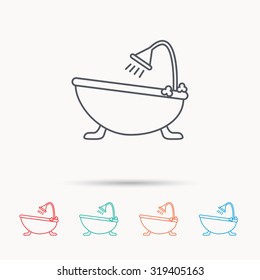 Bathroom icon. Bath with shower sign. Linear icons on white background. Vector