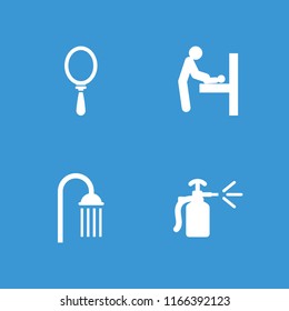 Bathroom icon. collection of 4 bathroom filled icons such as baby changing room, spray bottle, mirror. editable bathroom icons for web and mobile.